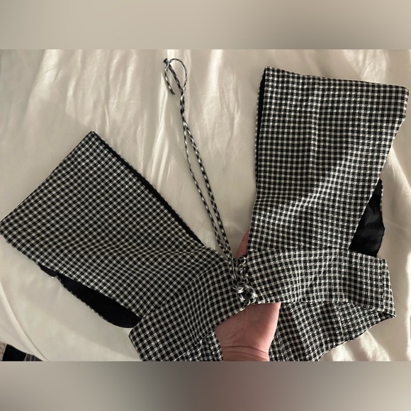 Plunge neck crop top corset with Statement shoulder Gingham print size 12 - Picture 3 of 8